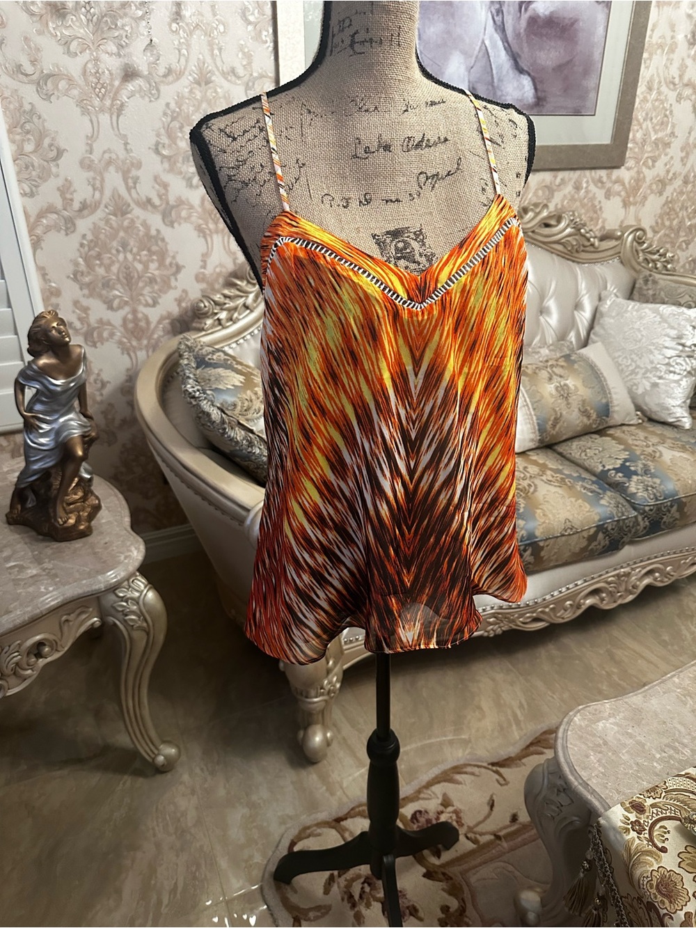 GUESS Orange Multi-Print Spaghetti Strap Cami
